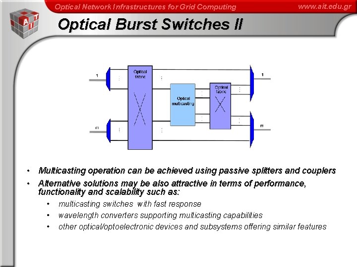 Optical Network Infrastructures for Grid Computing www. ait. edu. gr Optical Burst Switches II
