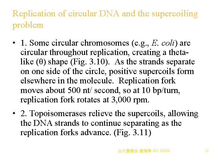 Replication of circular DNA and the supercoiling problem • 1. Some circular chromosomes (e. Replication of circular DNA and the supercoiling problem • 1. Some circular chromosomes (e.