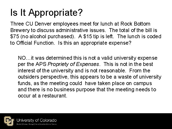Is It Appropriate? Three CU Denver employees meet for lunch at Rock Bottom Brewery Is It Appropriate? Three CU Denver employees meet for lunch at Rock Bottom Brewery
