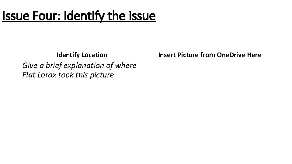 Issue Four: Identify the Issue Identify Location Give a brief explanation of where Flat