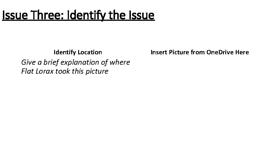 Issue Three: Identify the Issue Identify Location Give a brief explanation of where Flat