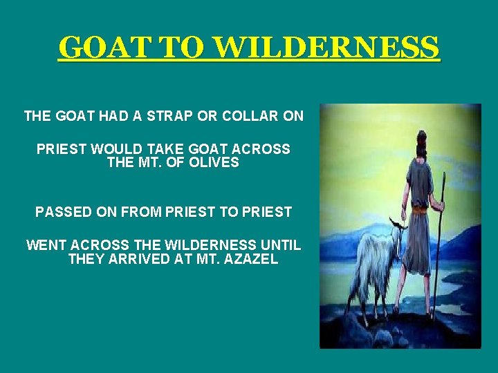 GOAT TO WILDERNESS THE GOAT HAD A STRAP OR COLLAR ON PRIEST WOULD TAKE