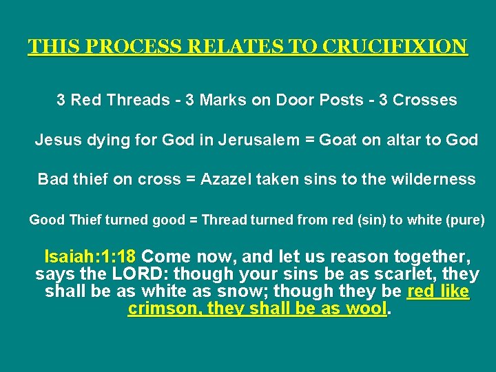 THIS PROCESS RELATES TO CRUCIFIXION 3 Red Threads - 3 Marks on Door Posts