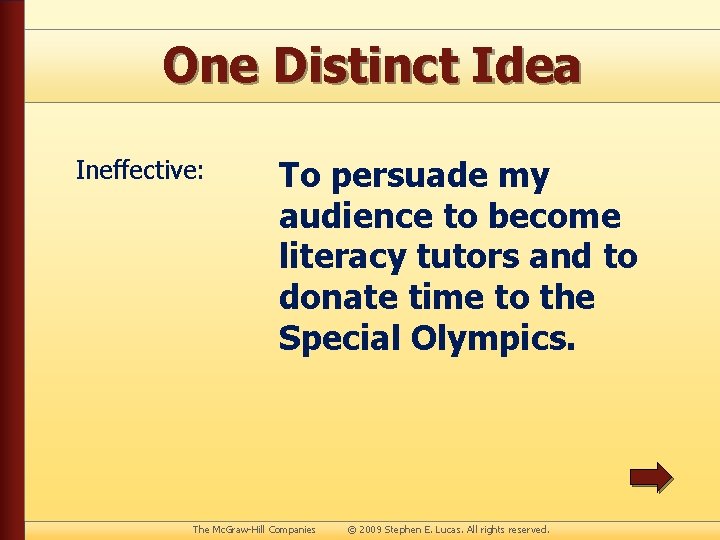 One Distinct Idea Ineffective: To persuade my audience to become literacy tutors and to