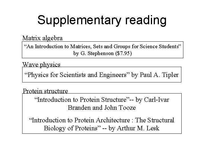 Supplementary reading Matrix algebra “An Introduction to Matrices, Sets and Groups for Science Students”