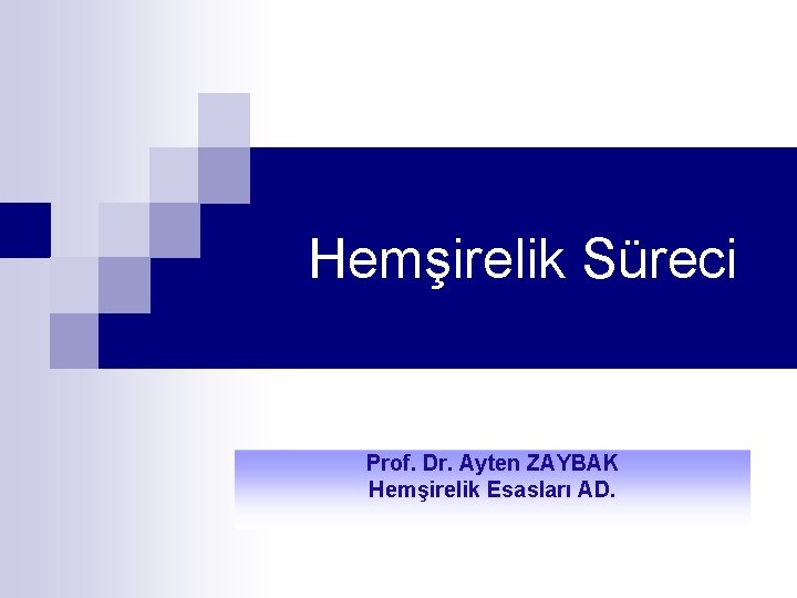 Hemşirelik Süreci Prof. Dr. Ayten ZAYBAK Hemşirelik Esasları AD. 