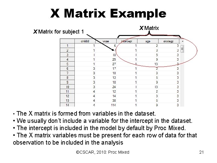 X Matrix Example X Matrix for subject 1 X Matrix • The X matrix X Matrix Example X Matrix for subject 1 X Matrix • The X matrix