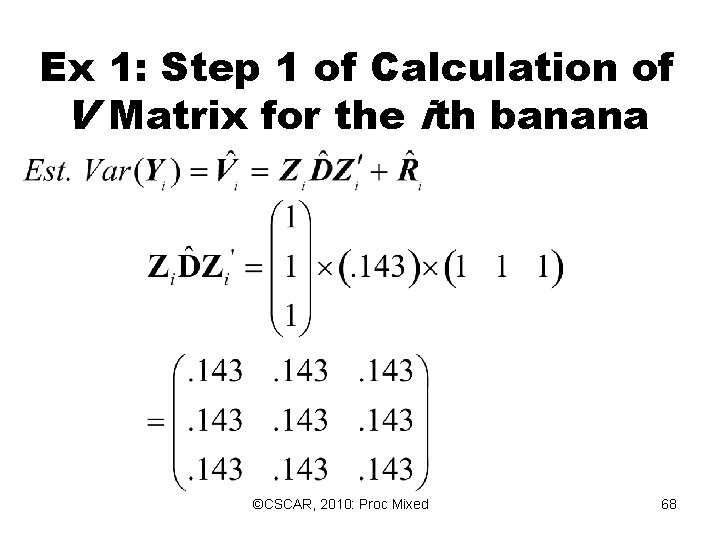 Ex 1: Step 1 of Calculation of V Matrix for the ith banana ©CSCAR, Ex 1: Step 1 of Calculation of V Matrix for the ith banana ©CSCAR,
