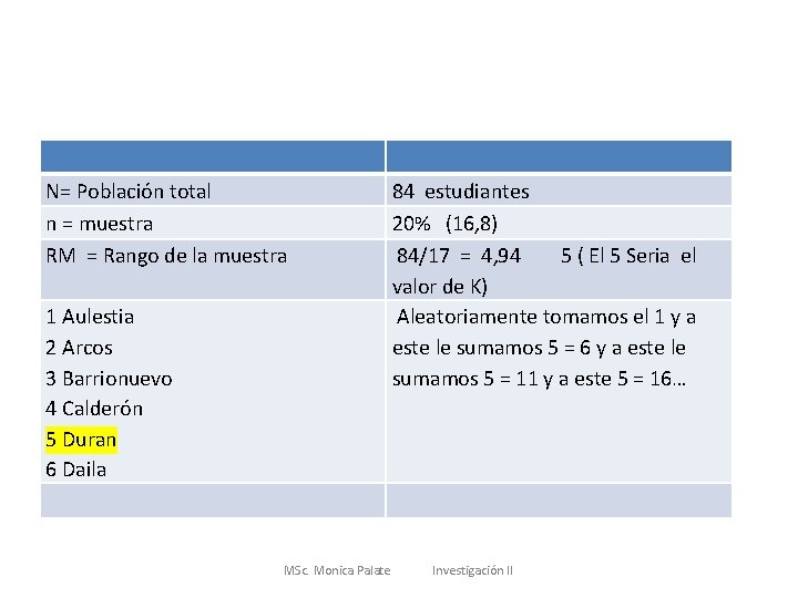 N= Población total n = muestra RM = Rango de la muestra 1 Aulestia