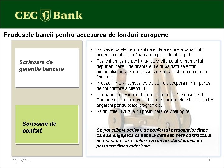 Produsele bancii pentru accesarea de fonduri europene Scrisoare de garantie bancara Scrisoare de confort