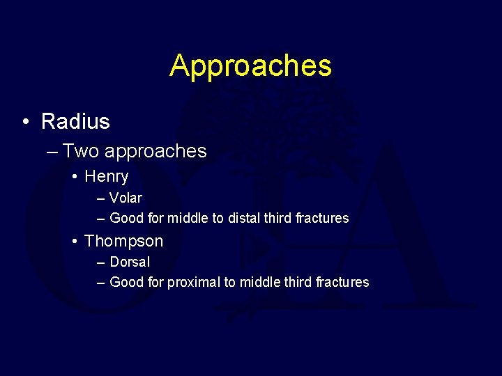 Approaches • Radius – Two approaches • Henry – Volar – Good for middle
