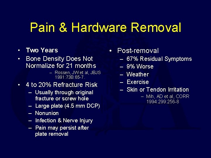 Pain & Hardware Removal • Two Years • Bone Density Does Not Normalize for