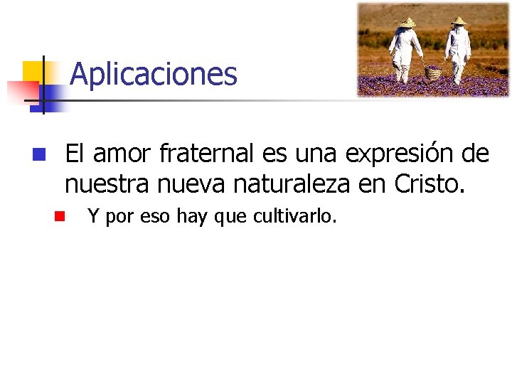 Aplicaciones n El amor fraternal es una expresión de nuestra nueva naturaleza en Cristo.