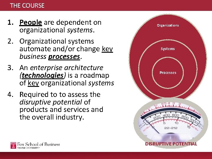 THE COURSE 1. People are dependent on organizational systems. 2. Organizational systems automate and/or