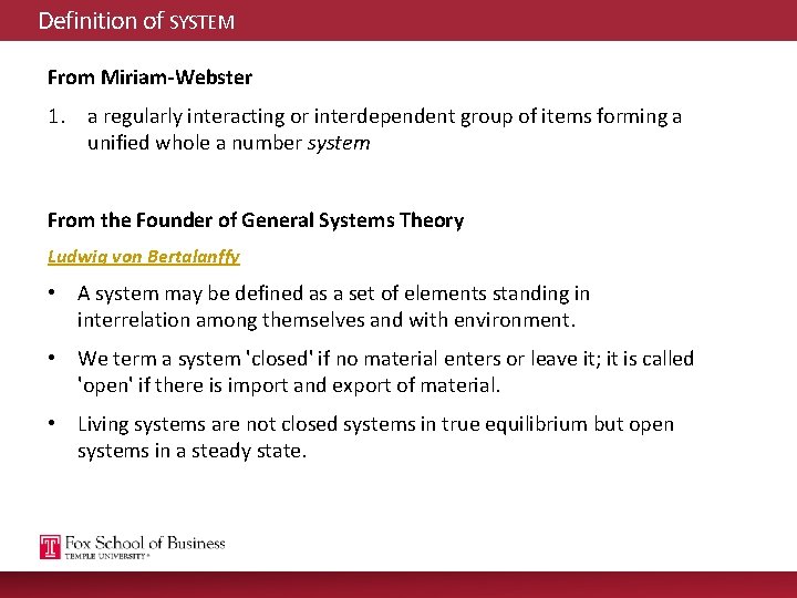 Definition of SYSTEM From Miriam-Webster 1. a regularly interacting or interdependent group of items