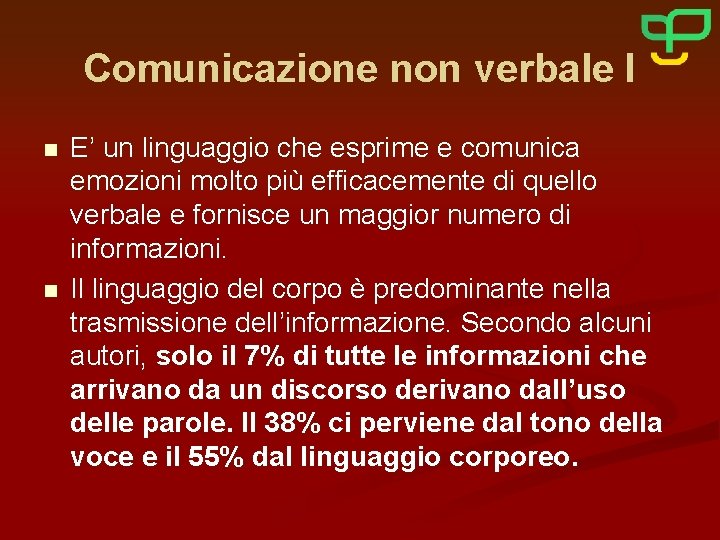 Comunicazione non verbale I n n E’ un linguaggio che esprime e comunica emozioni