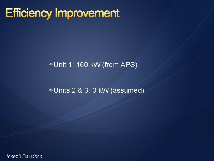 Efficiency Improvement Unit 1: 160 k. W (from APS) Units 2 & 3: 0