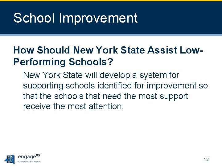 School Improvement How Should New York State Assist Low. Performing Schools? New York State