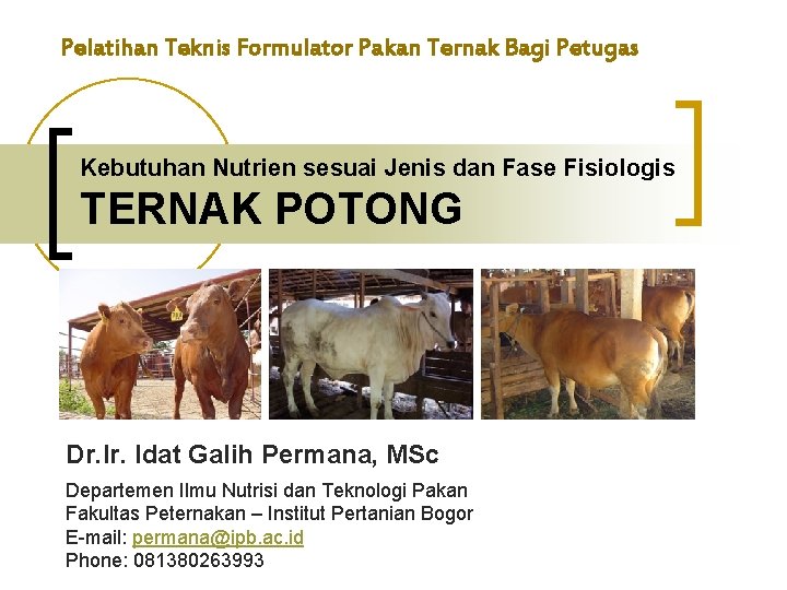 Pelatihan Teknis Formulator Pakan Ternak Bagi Petugas Kebutuhan Nutrien sesuai Jenis dan Fase Fisiologis