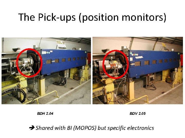 The Pick-ups (position monitors) BDH 2. 04 BDV 2. 05 Shared with BI (MOPOS) The Pick-ups (position monitors) BDH 2. 04 BDV 2. 05 Shared with BI (MOPOS)