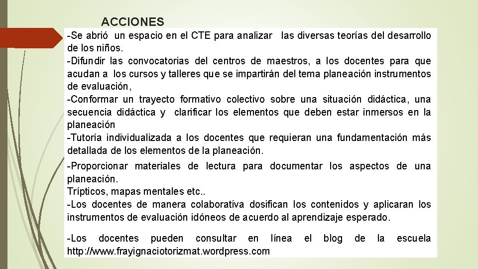 ACCIONES -Se abrió un espacio en el CTE para analizar las diversas teorías del