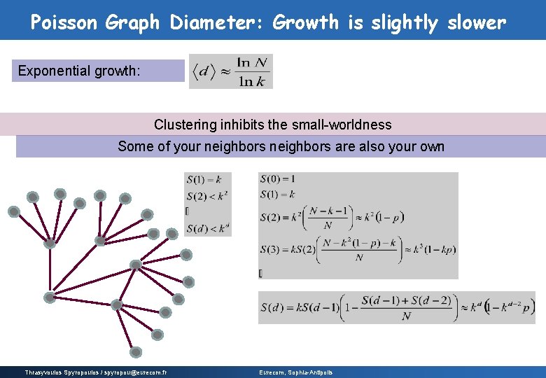 Poisson Graph Diameter: Growth is slightly slower Exponential growth: Clustering inhibits the small-worldness Some Poisson Graph Diameter: Growth is slightly slower Exponential growth: Clustering inhibits the small-worldness Some