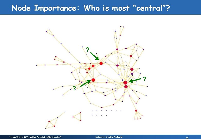 Node Importance: Who is most “central”? ? ? ? Thrasyvoulos Spyropoulos / spyropou@eurecom. fr Node Importance: Who is most “central”? ? ? ? Thrasyvoulos Spyropoulos / spyropou@eurecom. fr