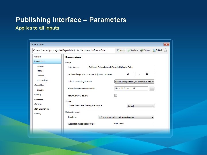 Publishing interface – Parameters Applies to all inputs 