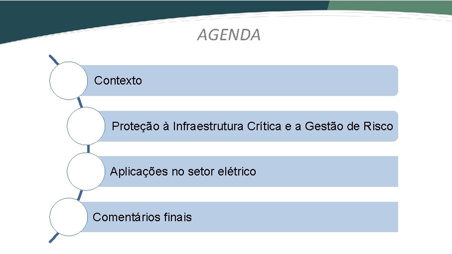 AGENDA Contexto Proteção à Infraestrutura Crítica e a Gestão de Risco Aplicações no setor