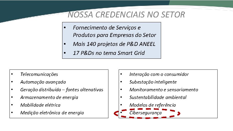 NOSSA CREDENCIAIS NO SETOR • • • Fornecimento de Serviços e Produtos para Empresas