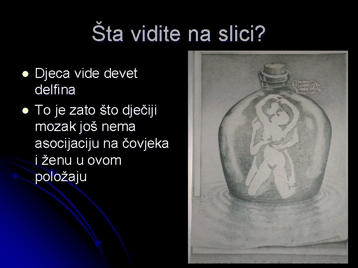 Šta vidite na slici? l l Djeca vide devet delfina To je zato što