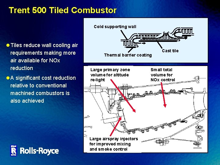 Trent 500 Tiled Combustor Cold supporting wall l Tiles reduce wall cooling air requirements