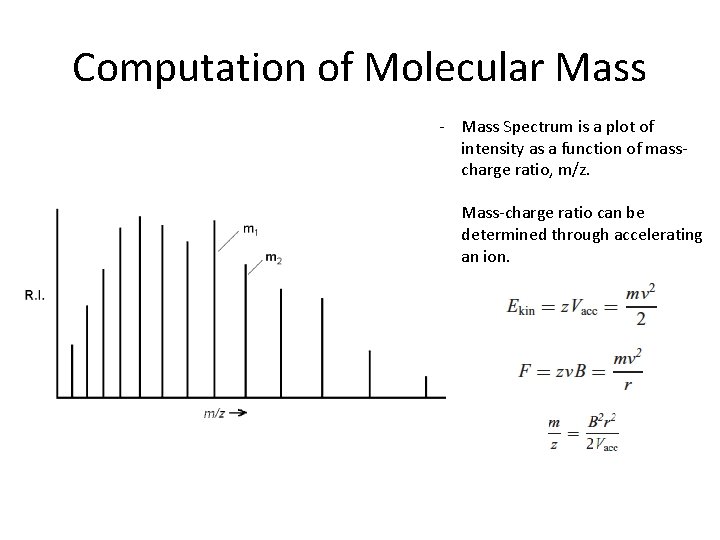 Computation of Molecular Mass - Mass Spectrum is a plot of intensity as a