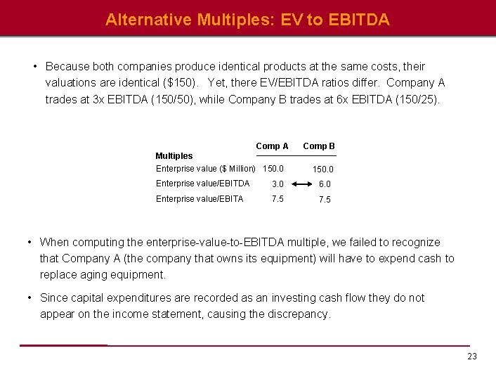 Alternative Multiples: EV to EBITDA • Because both companies produce identical products at the