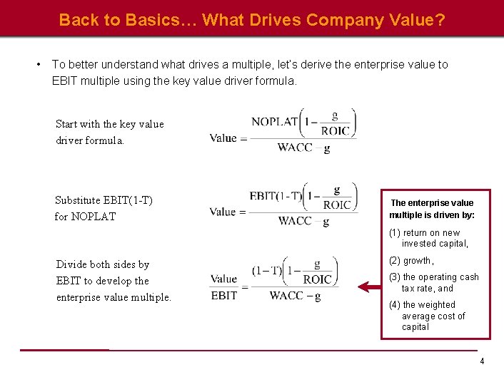 Back to Basics… What Drives Company Value? • To better understand what drives a