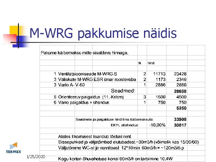 M-WRG pakkumise näidis 11/25/2020 