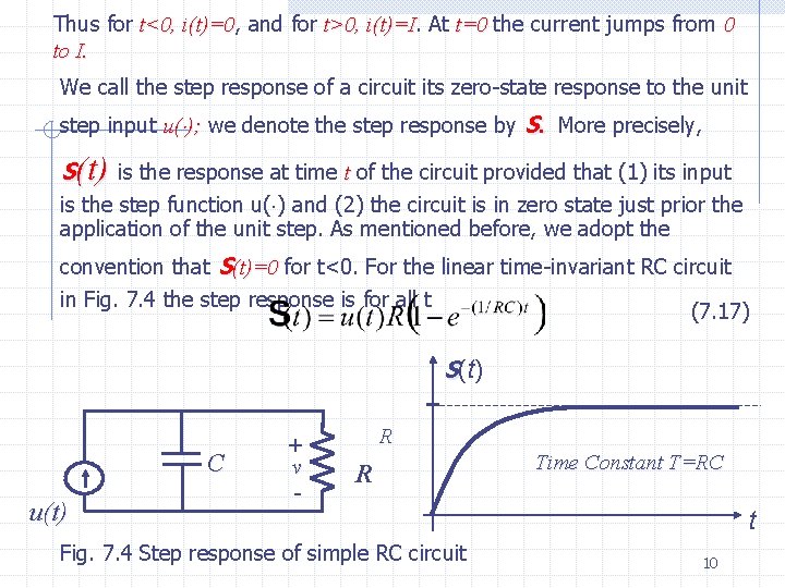 Thus for t<0, i(t)=0 and for t>0, i(t)=I At t=0 the current jumps from