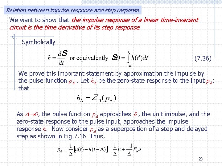 Relation between impulse response and step response We want to show that the impulse