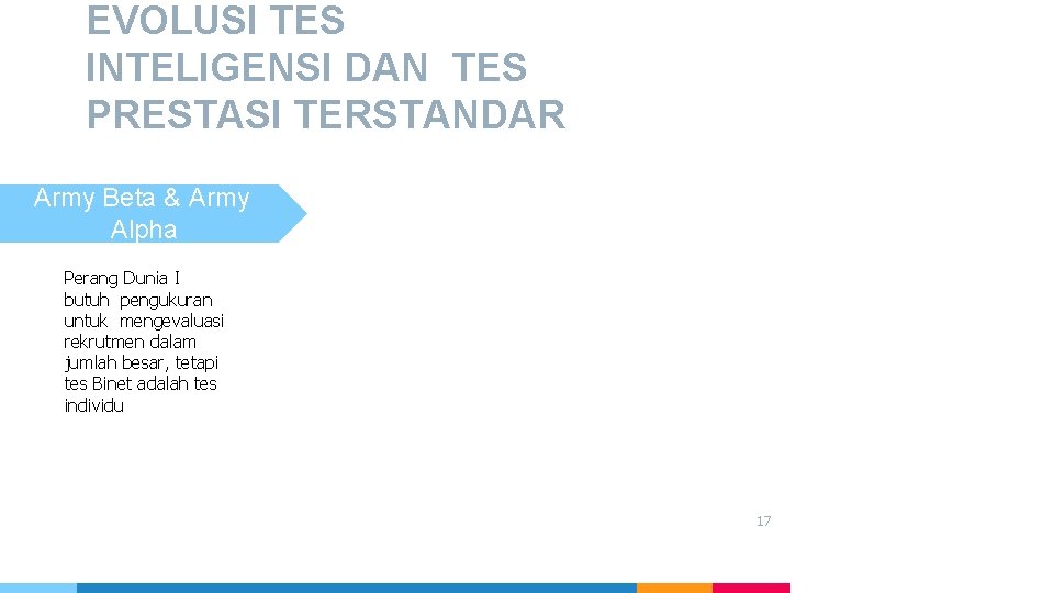 EVOLUSI TES INTELIGENSI DAN TES PRESTASI TERSTANDAR Army Beta & Army Alpha Perang Dunia
