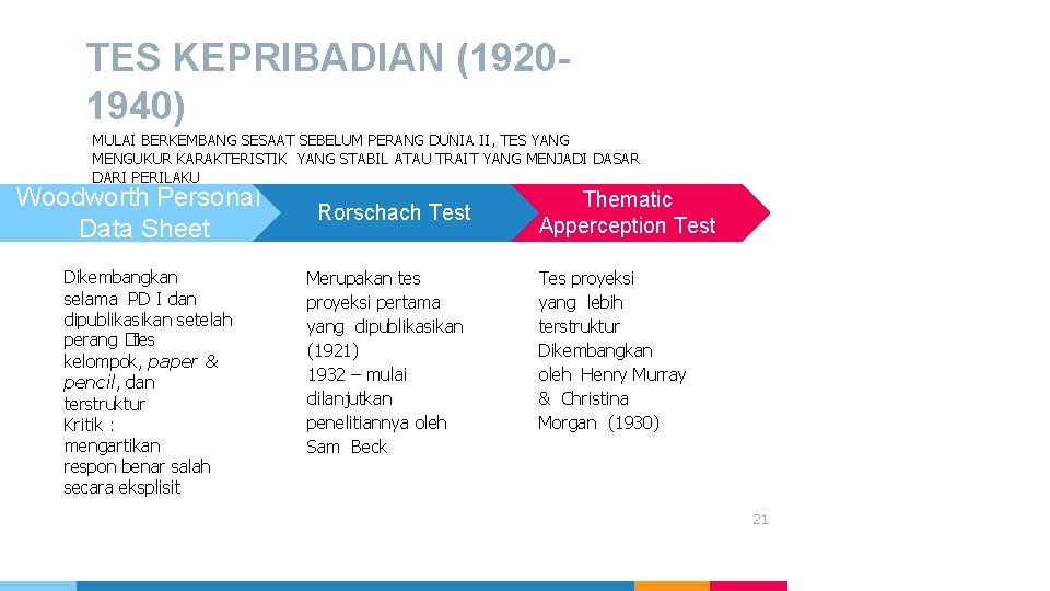 TES KEPRIBADIAN (19201940) MULAI BERKEMBANG SESAAT SEBELUM PERANG DUNIA II, TES YANG MENGUKUR KARAKTERISTIK