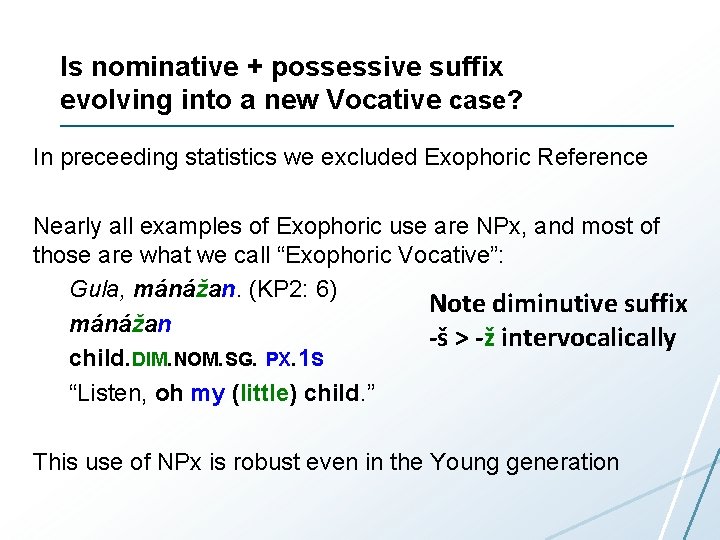 Is nominative + possessive suffix evolving into a new Vocative case? In preceeding statistics