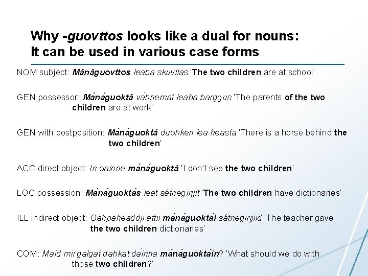 Why -guovttos looks like a dual for nouns: It can be used in various