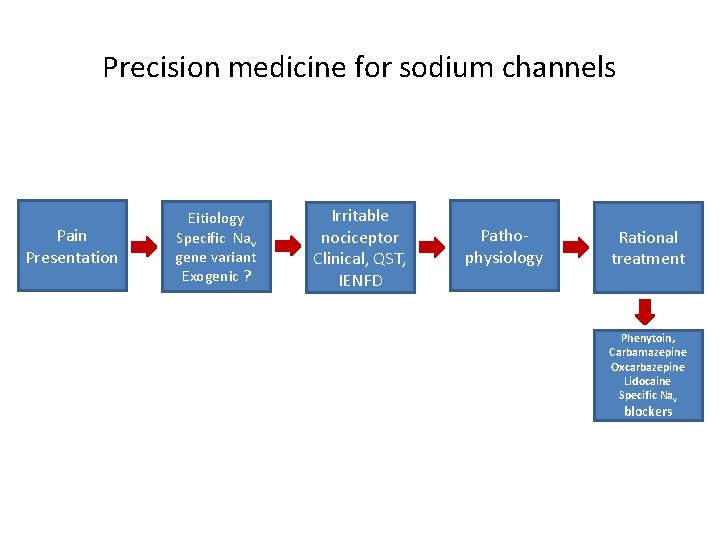Precision medicine for sodium channels Pain Presentation Eitiology Specific Nav gene variant Exogenic ?