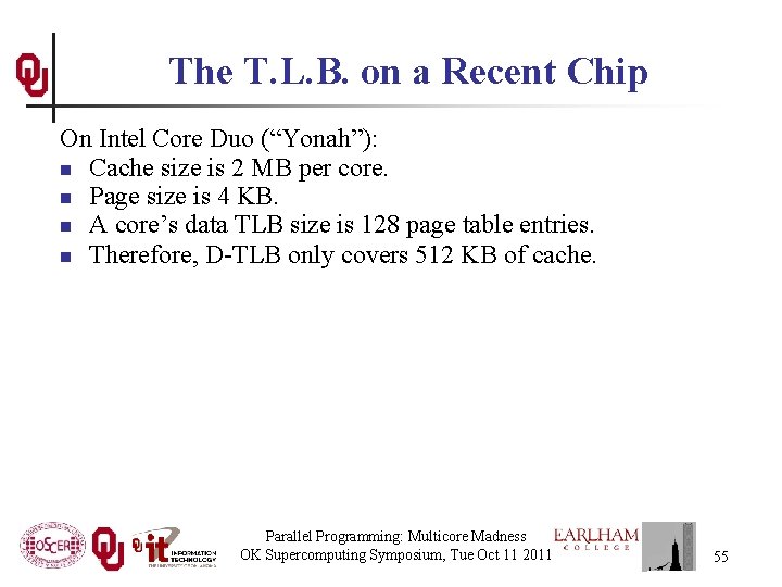 The T. L. B. on a Recent Chip On Intel Core Duo (“Yonah”): n