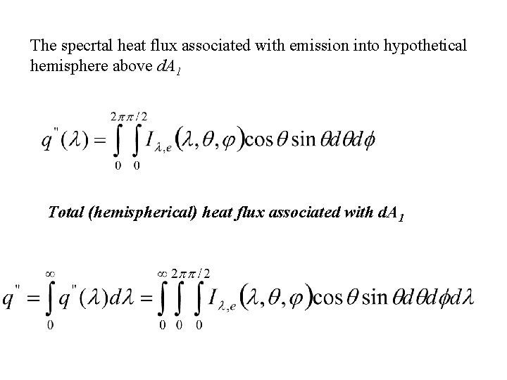 The specrtal heat flux associated with emission into hypothetical hemisphere above d. A 1
