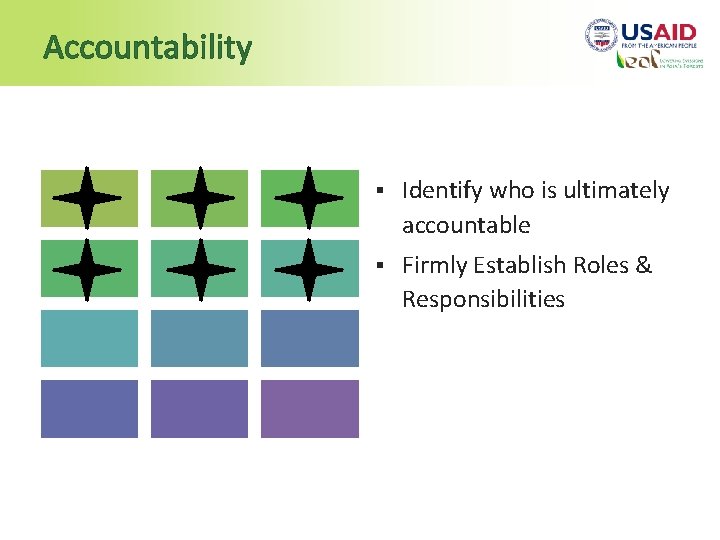 Accountability § Identify who is ultimately accountable § Firmly Establish Roles & Responsibilities 