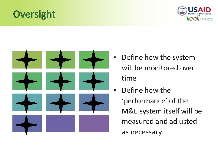 Oversight § Define how the system will be monitored over time § Define how