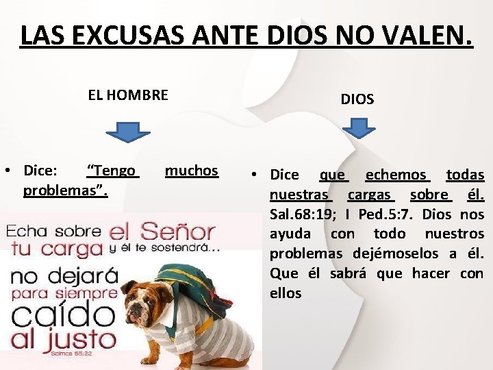 LAS EXCUSAS ANTE DIOS NO VALEN. EL HOMBRE • Dice: “Tengo problemas”. muchos DIOS LAS EXCUSAS ANTE DIOS NO VALEN. EL HOMBRE • Dice: “Tengo problemas”. muchos DIOS