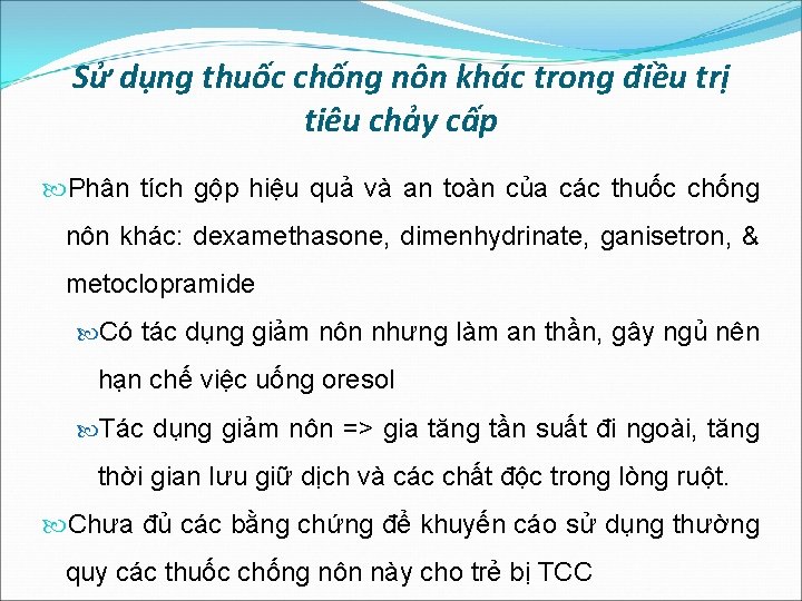 Sử dụng thuốc chống nôn khác trong điều trị tiêu chảy cấp Phân tích