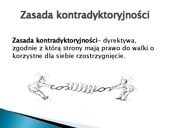 Zasada kontradyktoryjności- dyrektywa, zgodnie z którą strony mają prawo do walki o korzystne dla